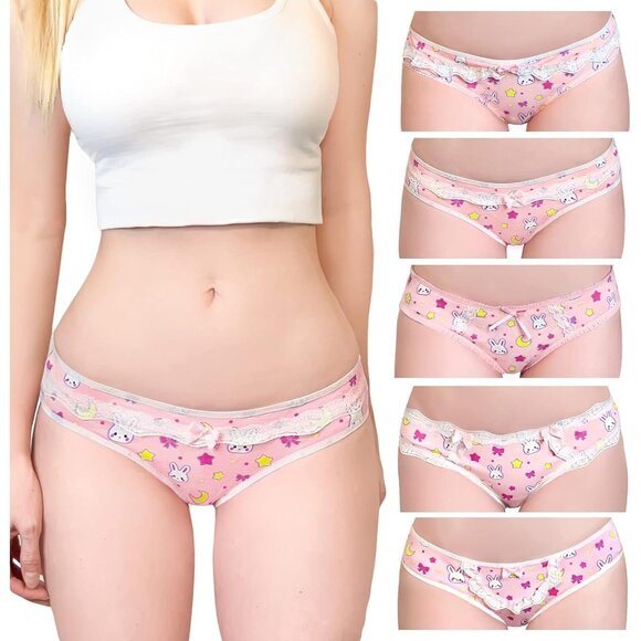🆕 Women Pink Ladies Soft Cotton Underwear Comfortable Hipster 5Pack Panties Set - Picture 1 of 9